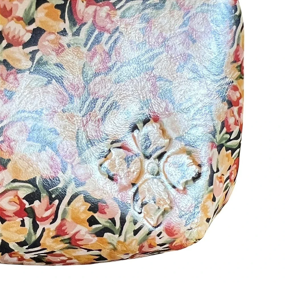 Patricia Nash Floral Leather Wristlet Yellow Orange Kiss Lock‎ Frame Bag Pouch